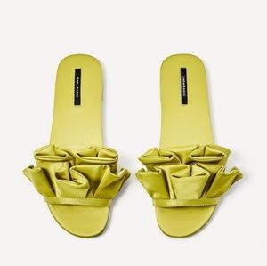 Zara green ruffle flats